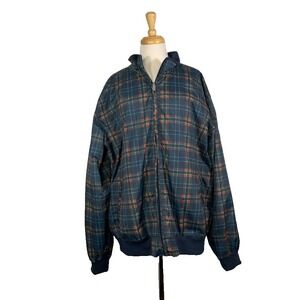 John Blair Mens XL Windbreaker Jacket Navy Red & Yellow Plaid EUC